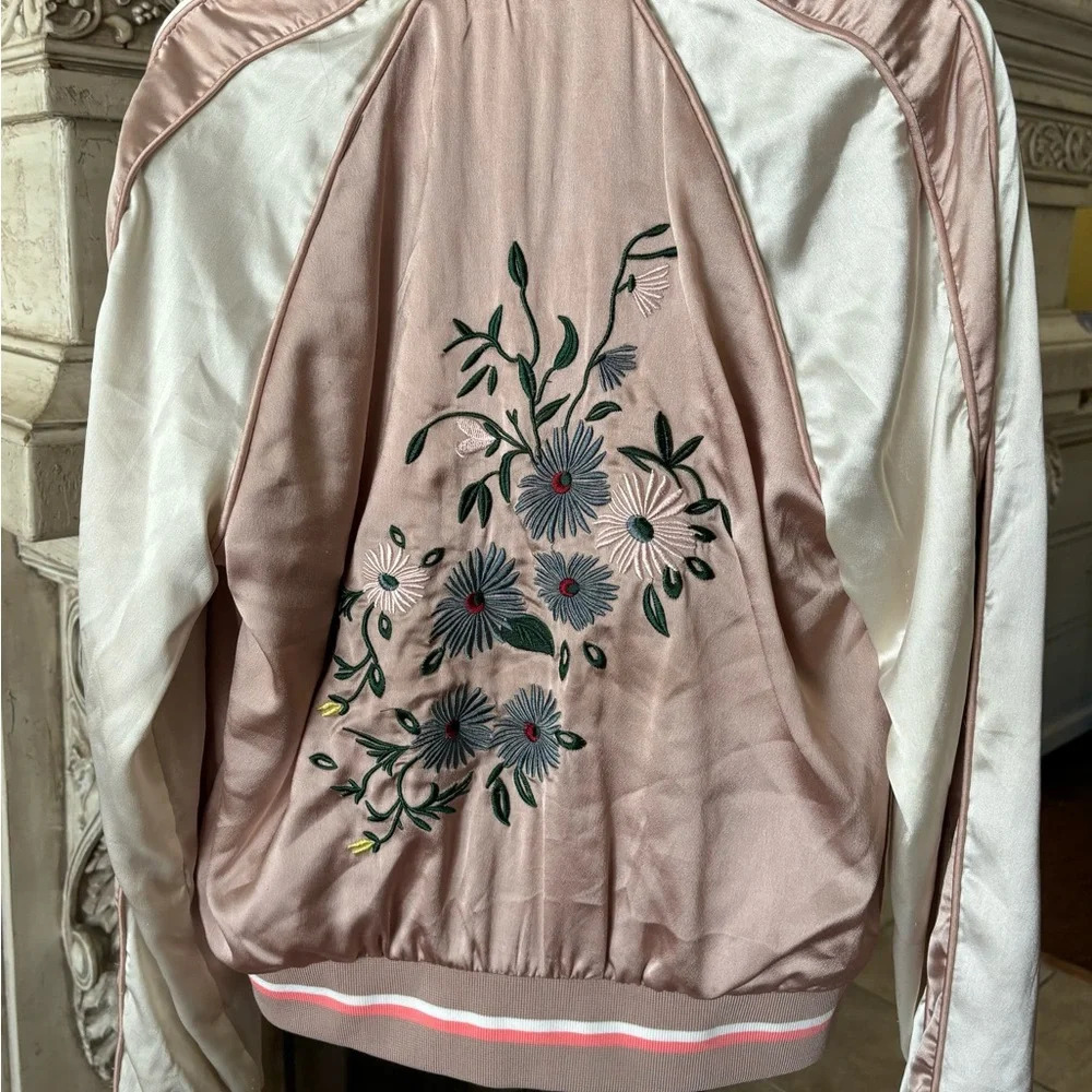 Satin Bomber Jacket Size Small Retro Floral Embroidered Charlotte Russe - Picture 3 of 11
